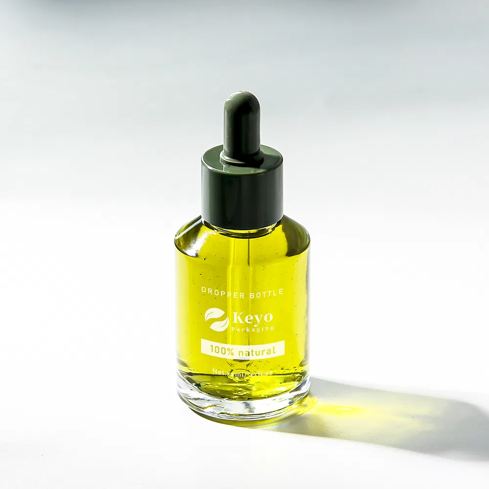 High Quality 60ml Olive Green Glass Serum Dropper Bottle Customize Empty Skincare Packaging Hair Oil Bottle