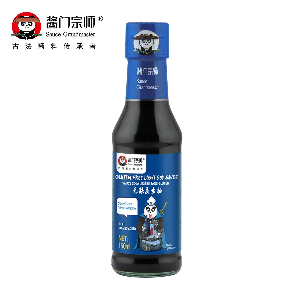 Naturally Brewed No-GMO No-Gluten Chinese Soybean Sauce Wholesale Glass Bottle 150 Ml Gluten Free Light Soy Sauce for Supermarkets, Restaurants, Food Industry
