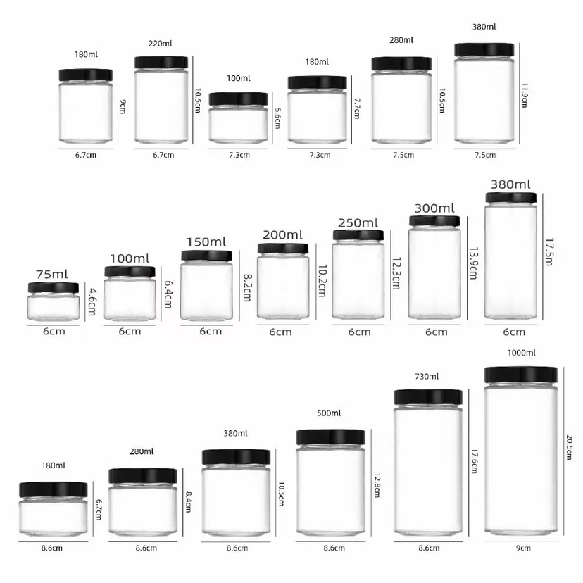 30ml 50ml 100ml 150ml 200ml 240ml 350ml 500ml 1000ml Honey Jam Spice Jar Candle Canning Pickles Food Storage Pot Container Can Mason Glass Jar with Metal Lid