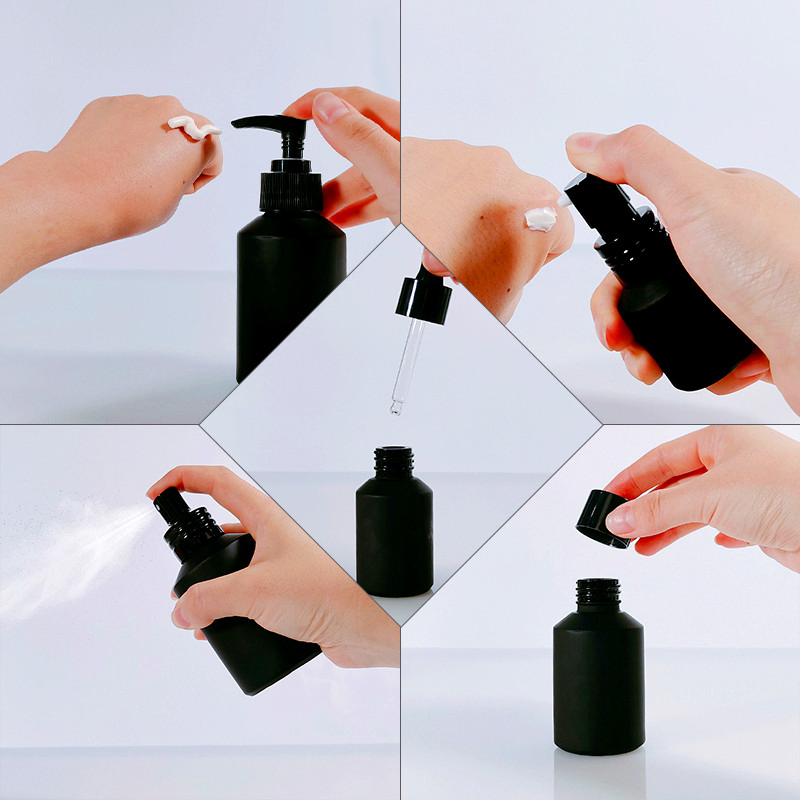 Cosmetic Packaging 15ml 30ml 60ml 100ml 120ml Amber Matt Black Serum Dropper Cream Lotion Glass Bottle and Jars