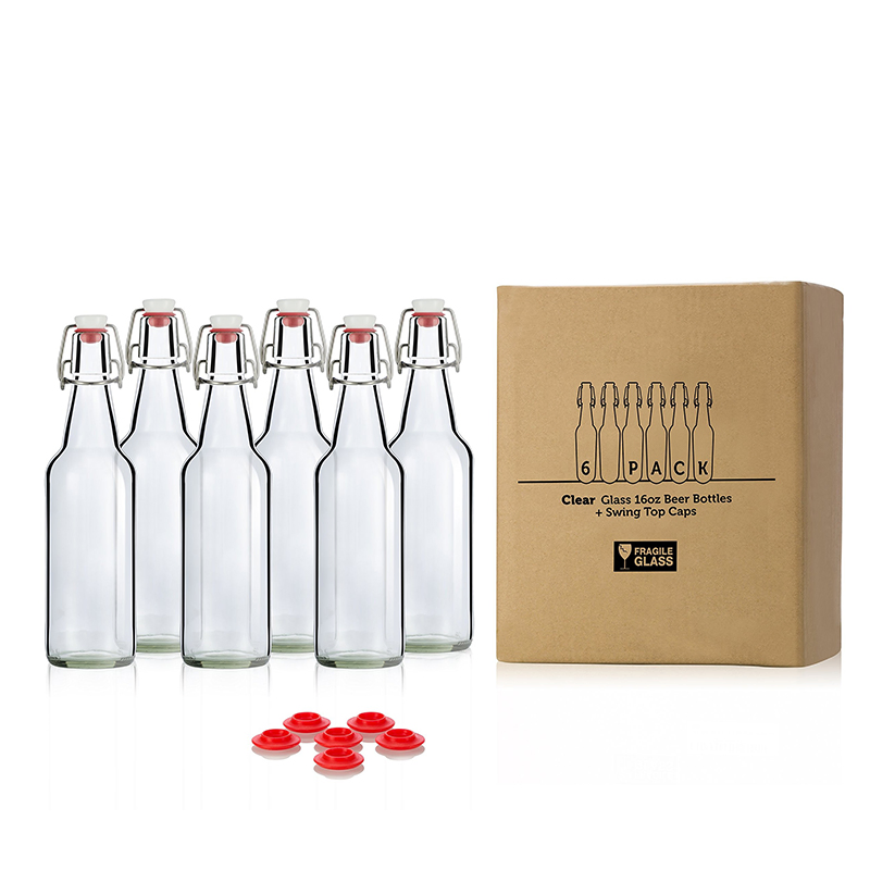 500ml 16oz Empty Long Neck Round Amber Glass Swing Top Beer Bottles with Flip Top