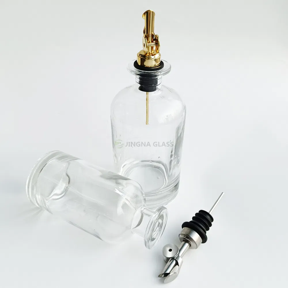 Jingna Luxury 350ml 500ml Clear Glass Olive Oil Pot Soy Sauce Bottle Kitchen Seasoning Bottle with Leak Proof Spout