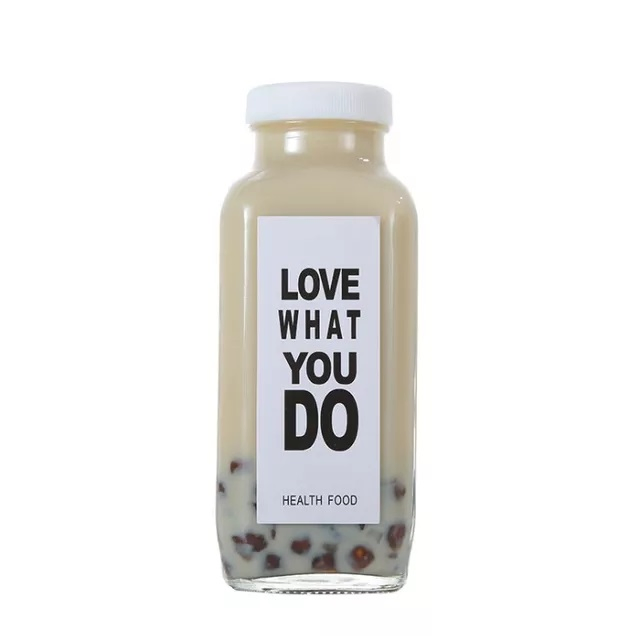 16oz French Square Fresh Juice Glass Milk Bottle with Plastic Cap