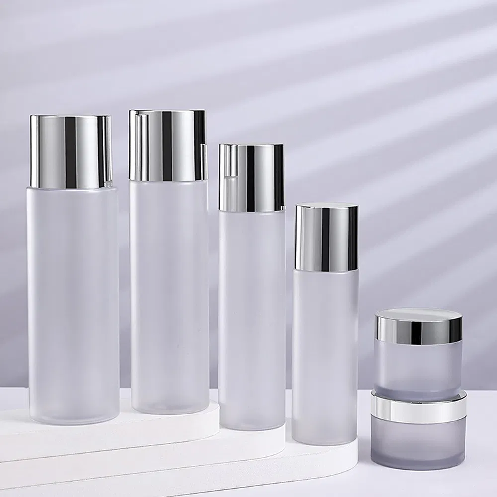 Cosmetic Packaging Screw Cap Frosted Color Glass 100 Ml Lotion Toner Bottle with Silver Cap