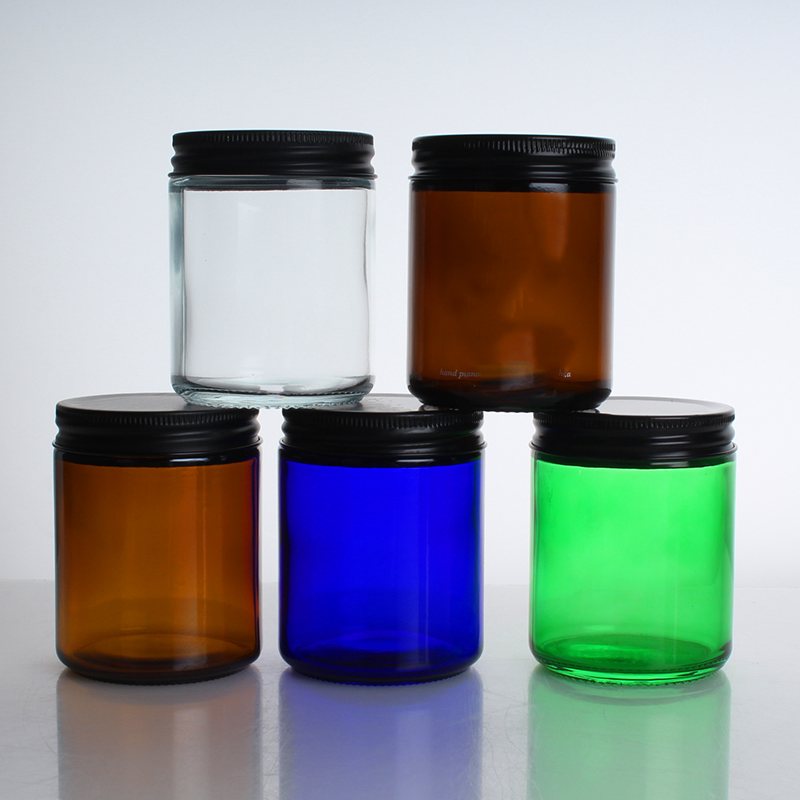 8oz Amber Blue Green Clear Bottle Glass Candle Jar with Aluminum Lid