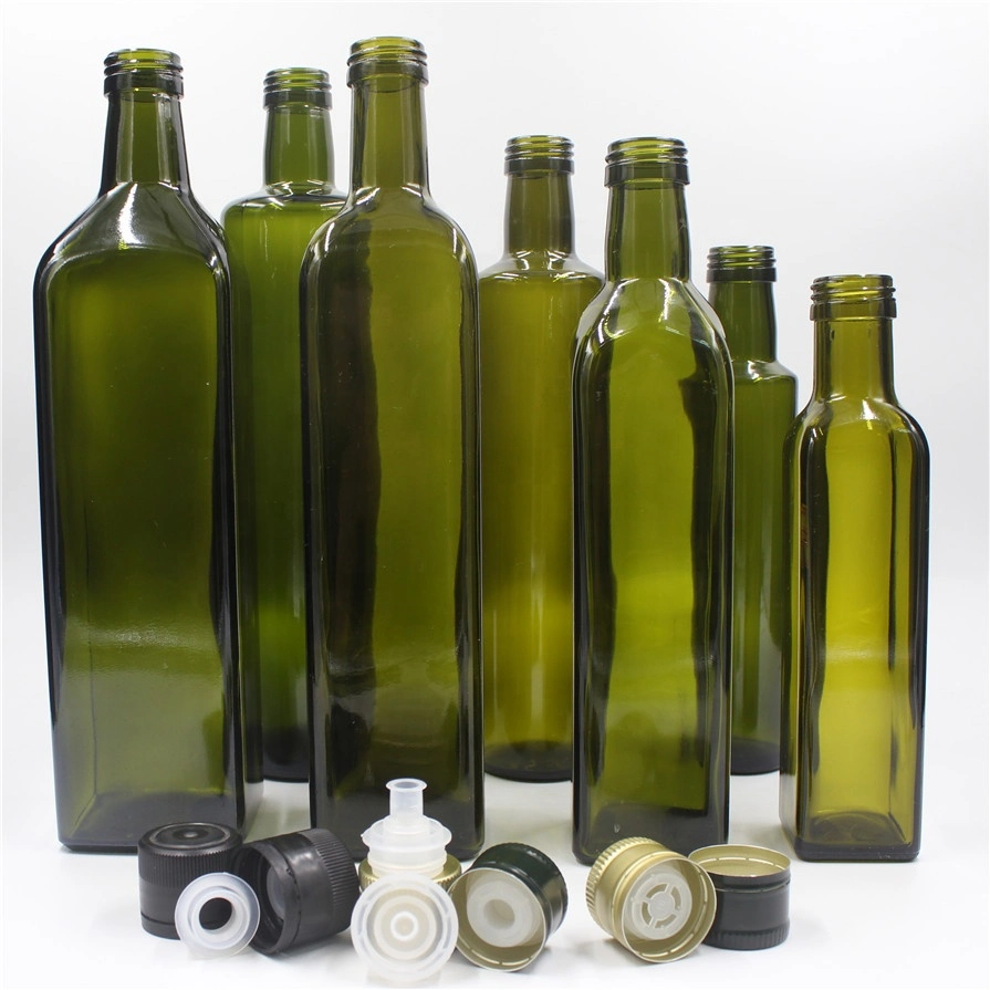 Food Grade 250ml 500ml 750ml 1L Empty Square Antique Green Dorica Marasca Glass Bottle for Olive Oil