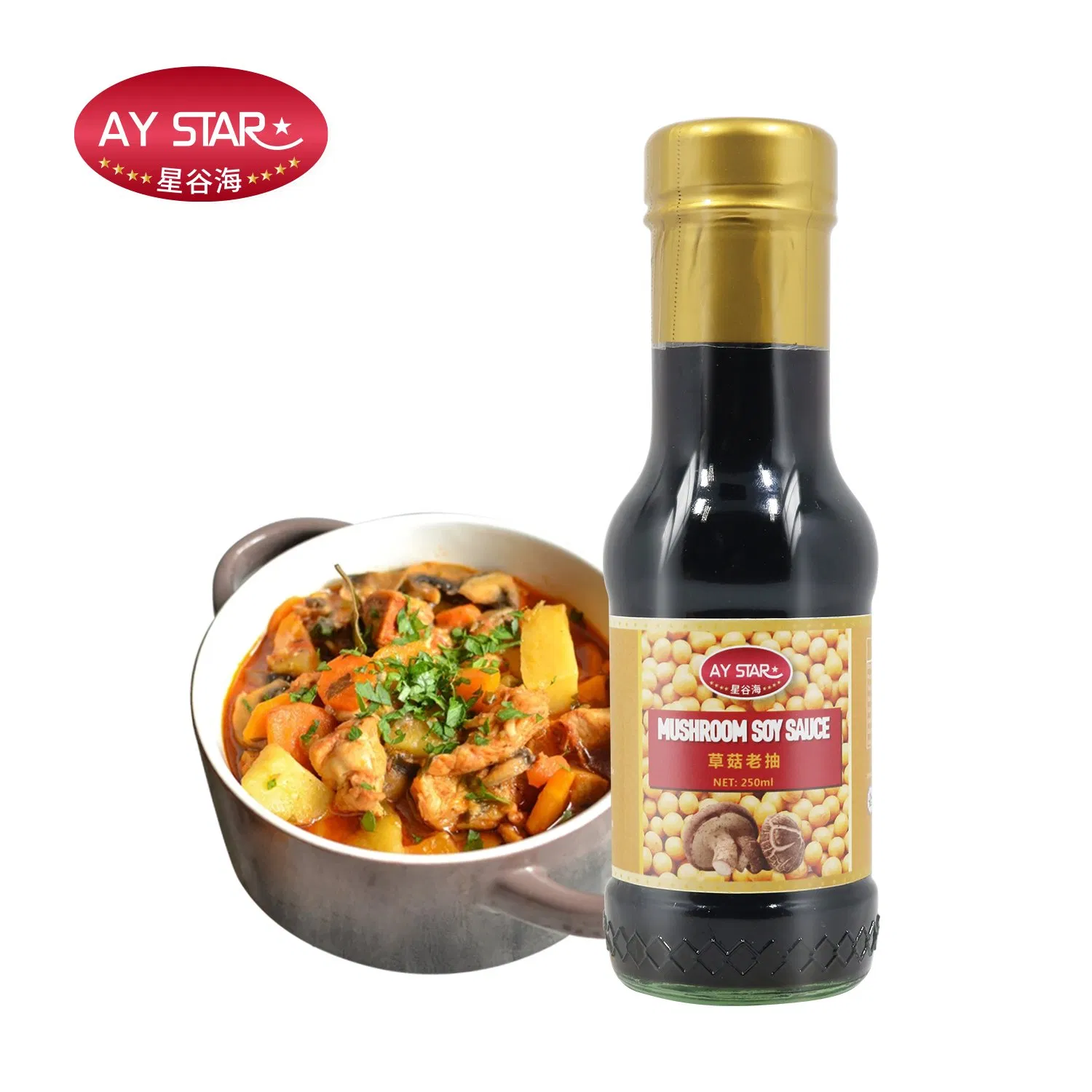 Traditional Glass Bottle Superior Shiitake Halal Mushroom Dark Soy Sauce