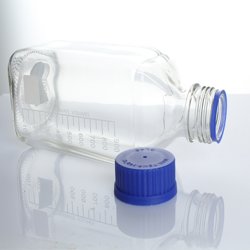 1000ml High Borosilicate Glass Clear Square Reagent Bottle with Blue Screw Cap