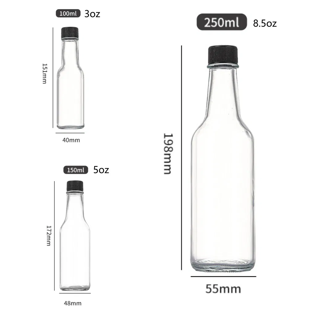 Wholesale Clear Glass Woozy Bottles with Shrink Capsules 100ml 150ml 250ml Sauce Bottles for Chili Oil Vinegar Gift Favors