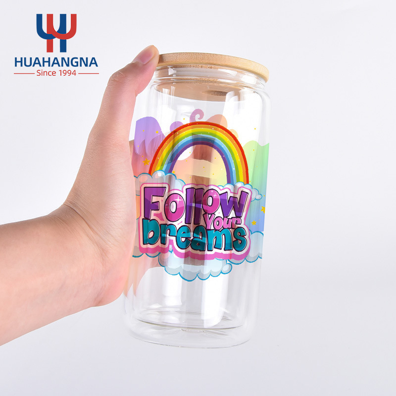 Free Sample 16oz Double Walled Glass Tumbler Cup with Bamboo Lid and Straw