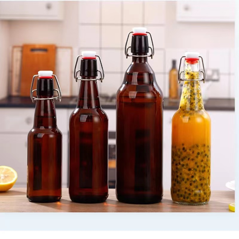 330ml 500ml Round Glass Swing Top Drinking Bottles Amber Beer Glass Bottle