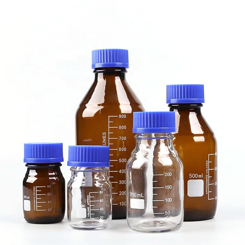 High Quality Clear Borosilicate Glass Blue Screw Lid Laboratory Reagent Bottle
