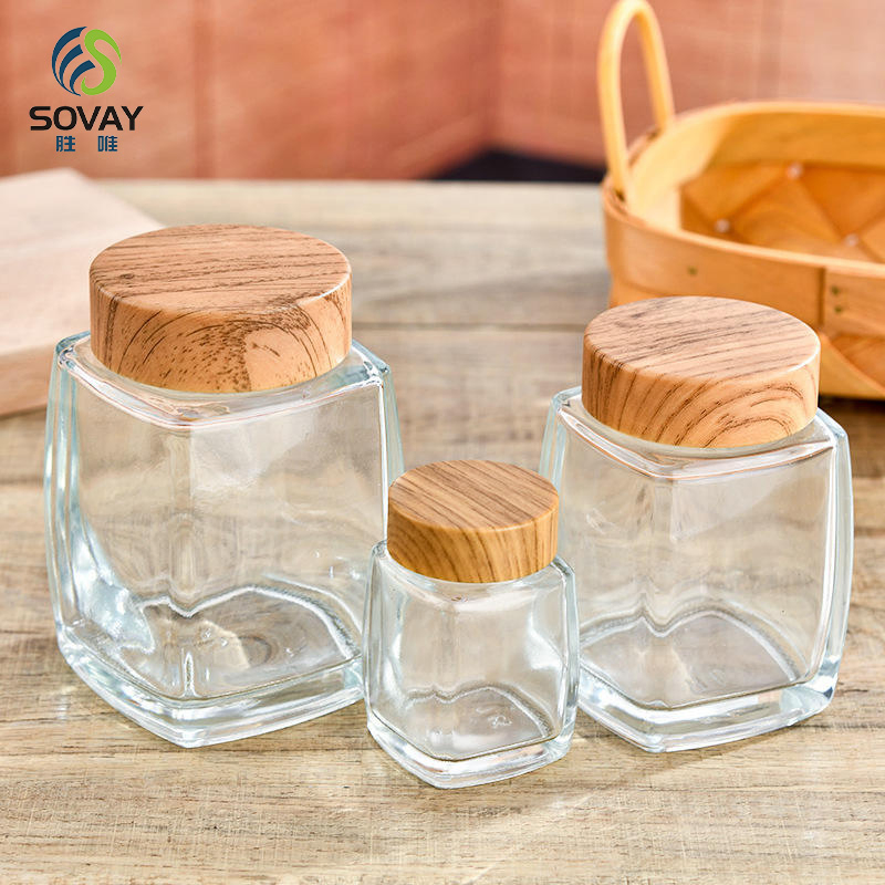 50ml 100ml 180ml 280ml 360ml 500ml 750ml Small Square Glass Jam Honey Jars with Lid Glass Storage Pickles Jar for Food