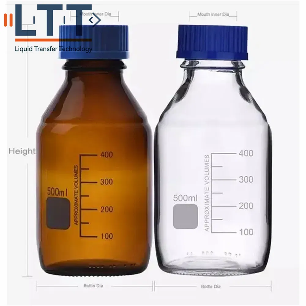 Laboratory Glassware Vials Round with Gl45 Blue Screw Cap Glass Media Storage Reagent Bottle 100ml 250ml 500ml 1000ml