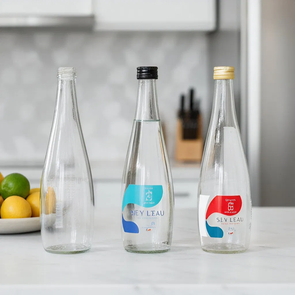 Glass Beverage Bottle for Sparkling Mineral Water Packaging Bottle 200ml 330ml 500ml 750ml 1L