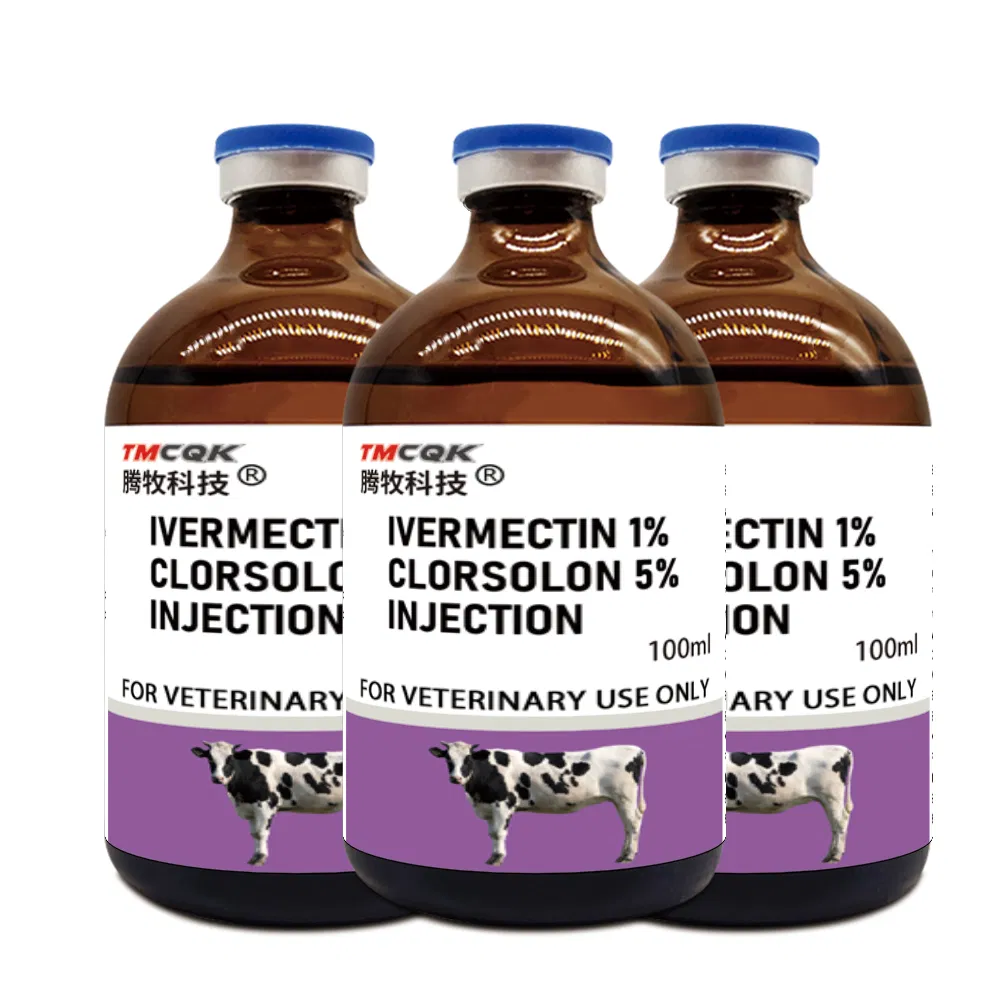 Veterinary Medicine 1% Ivermectin and 5% Clorsulon Injection, 100 Ml Glass Bottle Liquid Solution, Suitable for Cattle, Pigs, Horses, Goats