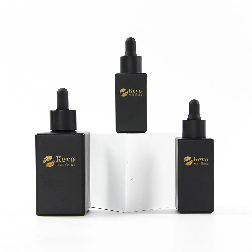 Cosmetic Glass Dropper Bottles Packaging Luxury Matte Black Body Hair Essential Oil Wholesale Empty 10ml 15ml 30ml 50ml 100ml 120ml Square Serum Glass Bottle