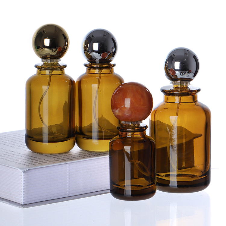 Wholesale Luxury 30ml 50ml 100ml Round Spray Cap Empty Refillable Amber Glass Perfume Bottle with Box