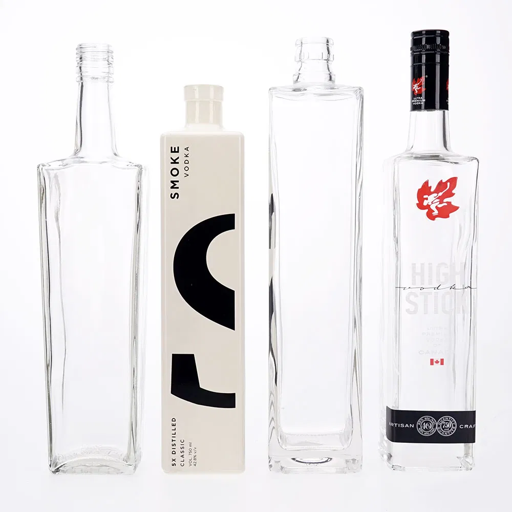 Vista Wholesale Custom 750ml 1000ml Mini Square Wine Spirit Liquor Whisky Vodka Rum Glass Bottle with Logo Hot Stamping