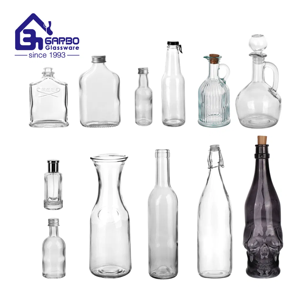 Wholesale Milk Glass Bottle 500ml 300ml 550ml Clear Round Empty Rum Spirit Gin Vodka Glassware Liquor Wine Water Bottle with Glass Tumbler Lid