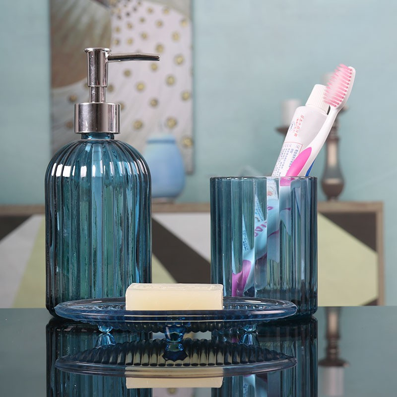 Hot 400ml Stripe Embossing Round Shape Colorful Shampoo Body Lotion Hand Sanitizer Glass Bottle with Pump