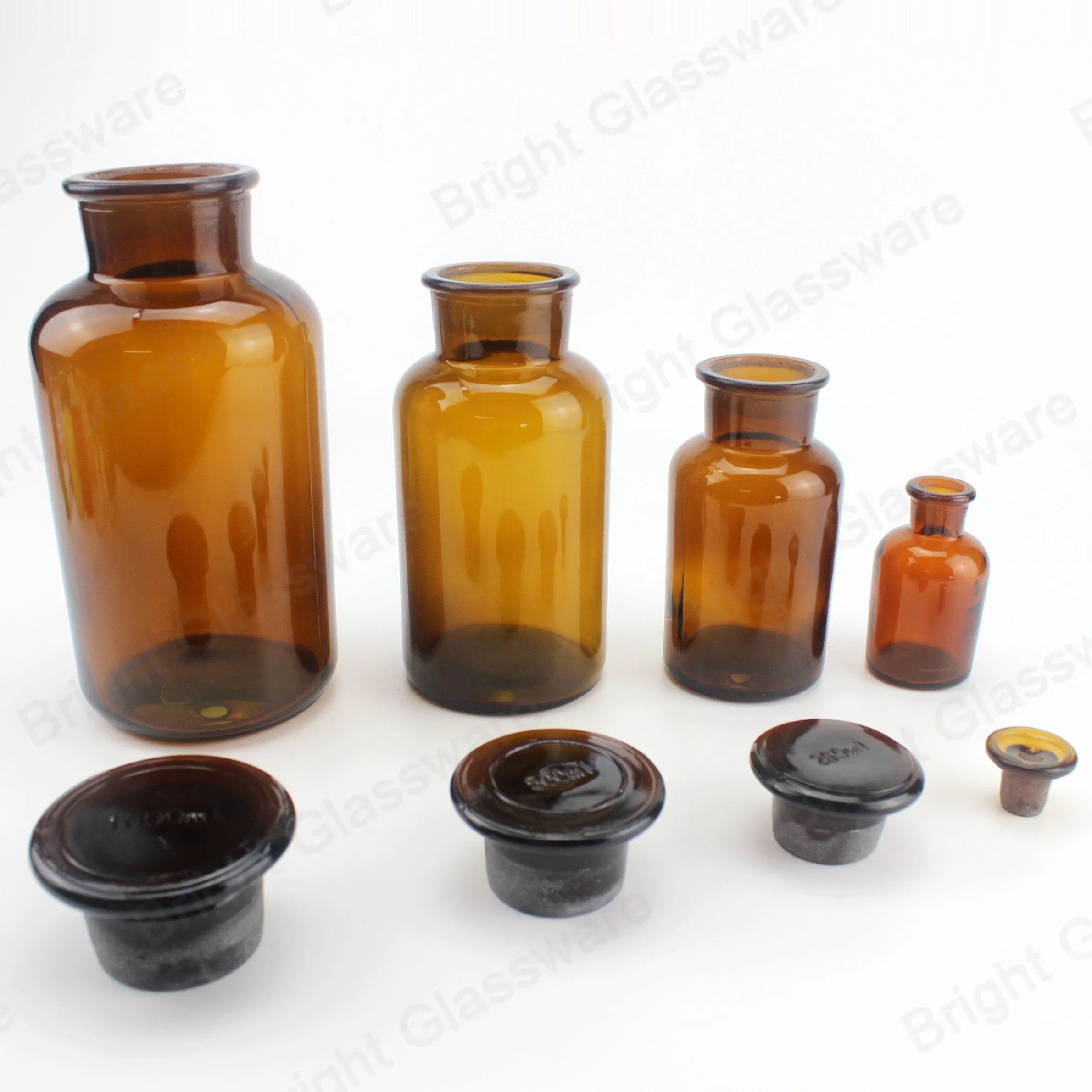 Wholesale 500ml 1000ml Amber Pharmacy Glass Reagent Bottles with Glass Lid