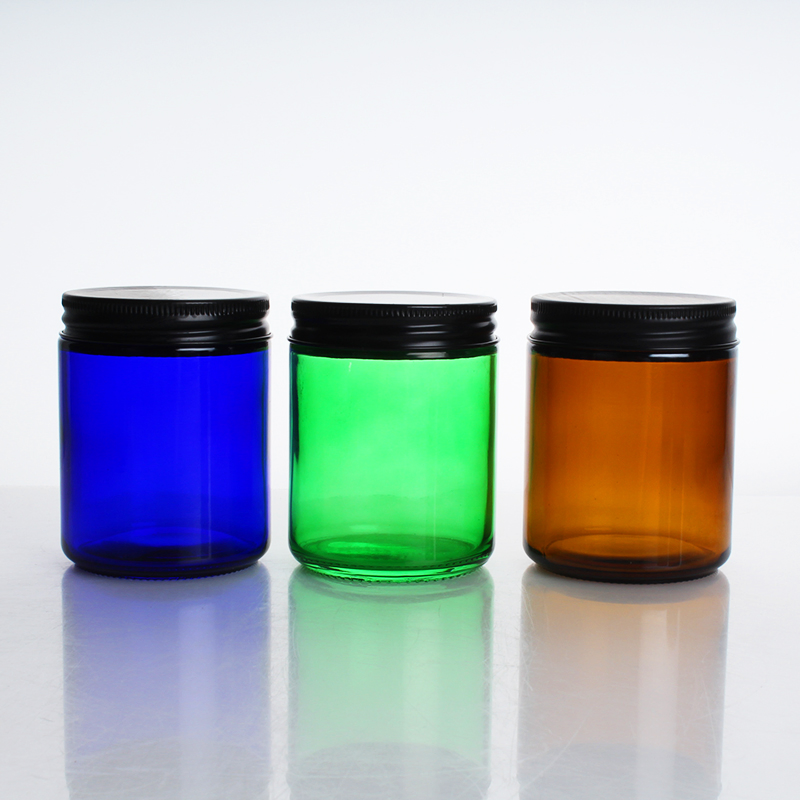 8oz Amber Blue Green Clear Bottle Glass Candle Jar with Aluminum Lid