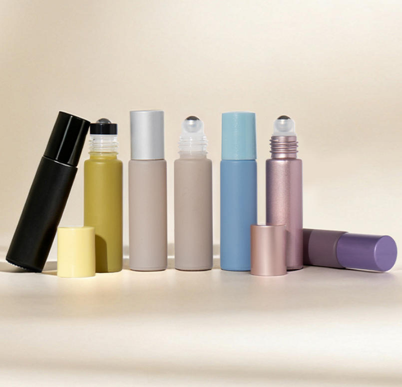Colored Empth 10ml 30ml 50ml Cylinder Roll Ball Cosmetic Oil Perfume Glass Bottle