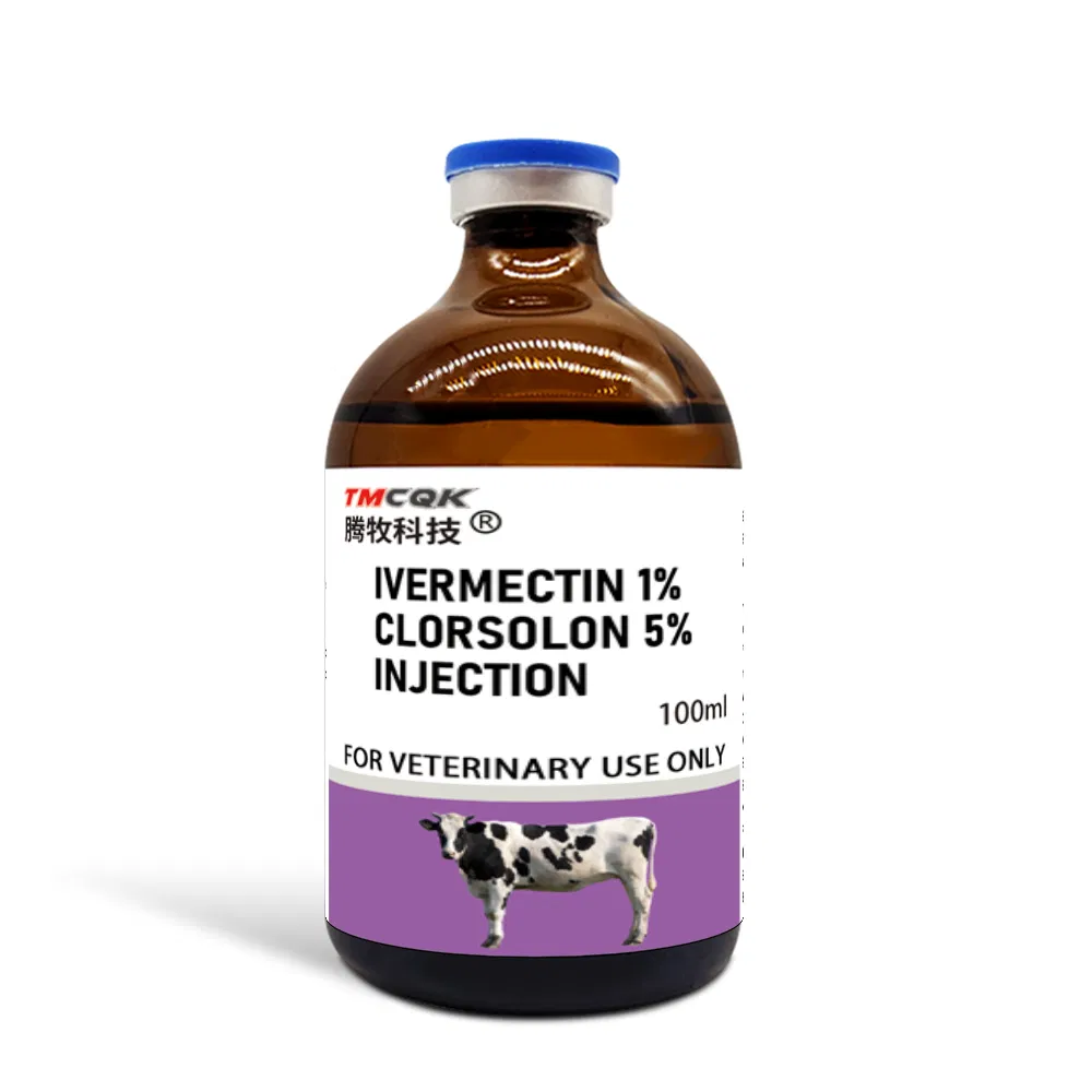 Veterinary Medicine 1% Ivermectin and 5% Clorsulon Injection, 100 Ml Glass Bottle Liquid Solution, Suitable for Cattle, Pigs, Horses, Goats