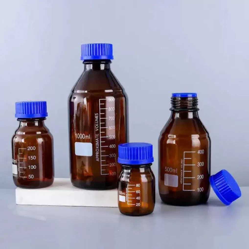 Blue Cap Reagent Bottle Laboratory Light-Blocking Clear Brown Glass Reagent Bottle with Screw Cap