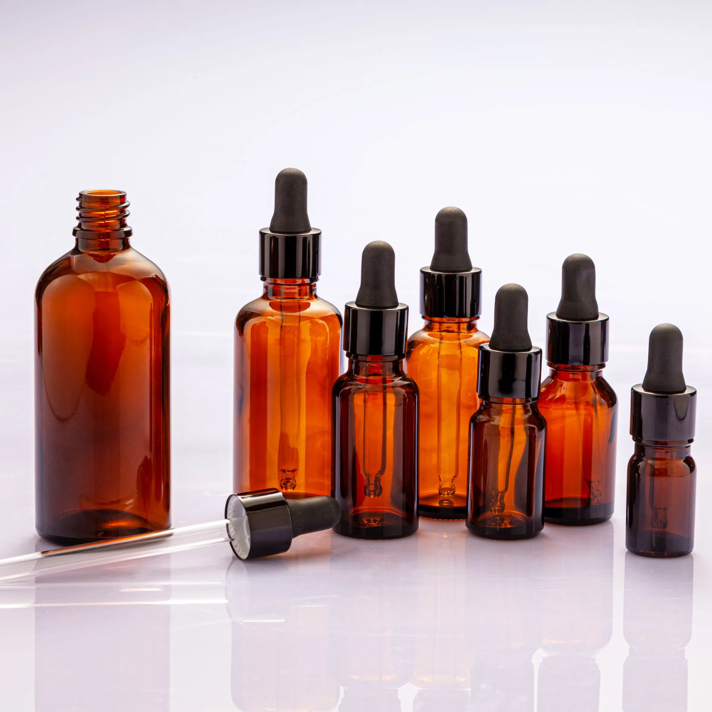 Wholesale 5ml 10ml 15ml 20ml 30ml 50ml 100ml Clear Amber Essential Oil Glass Dropper Bottle with Box