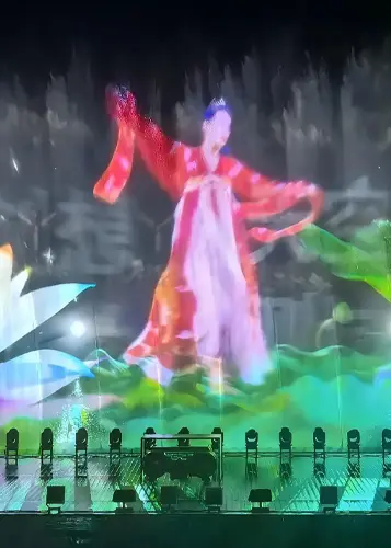 Water screen movie projection on a water curtain