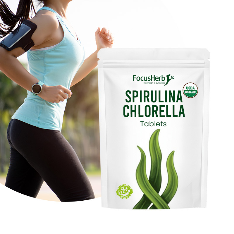 FocusHerb USDA Halal Certified Organic Superfood 60% Min Protein Dark Green Algae Chlorella Spirulina Powder Health Supplement