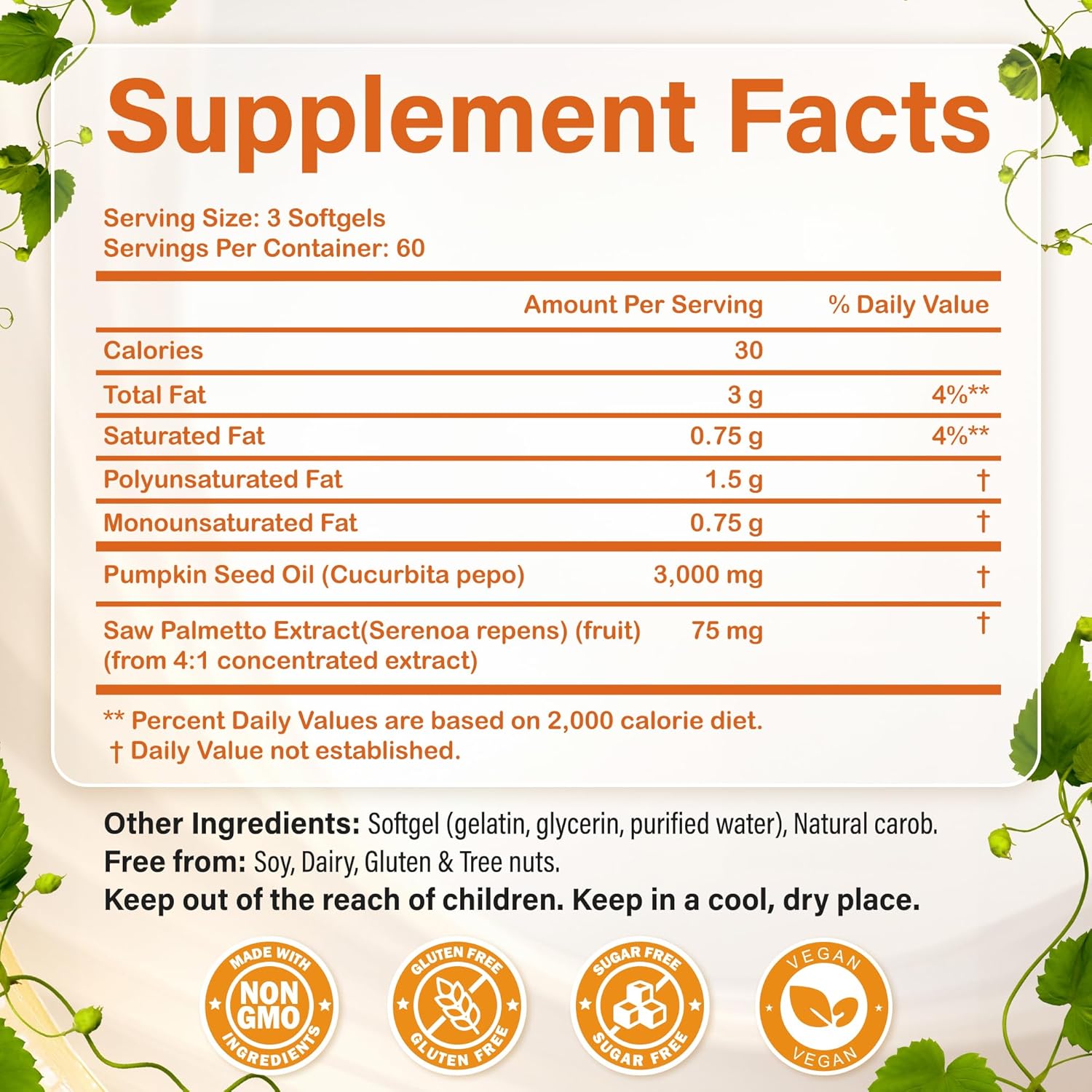 Private Label 2 In 1 Formula 3000mg Pumpkin Seed Oil Softgel With Saw Palmetto Support Hair Growth, Prostate &amp; Urinary Health