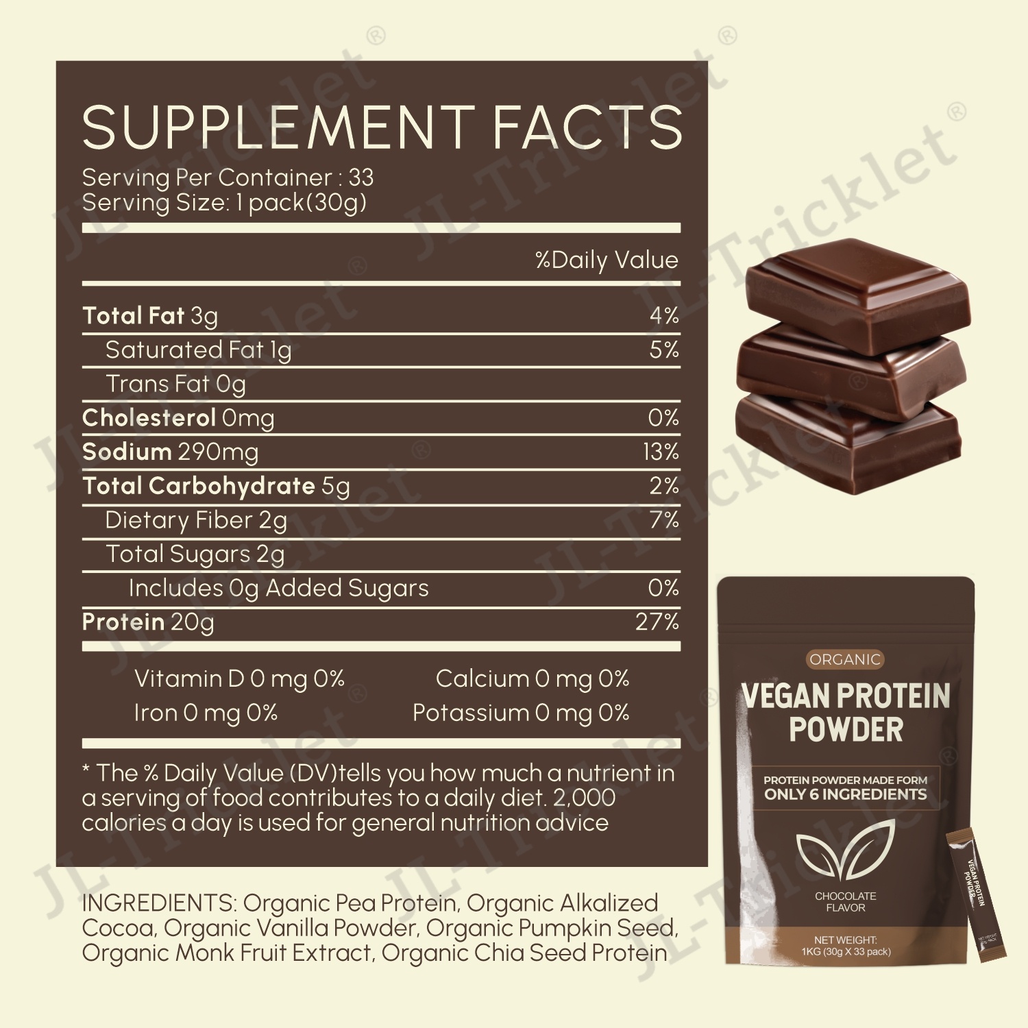 OEM ODM Organic Vegan Plant Chocolate Flavor Protein Powder - Meal Replacement Supplement for Daily Nutrition &amp; Fitness