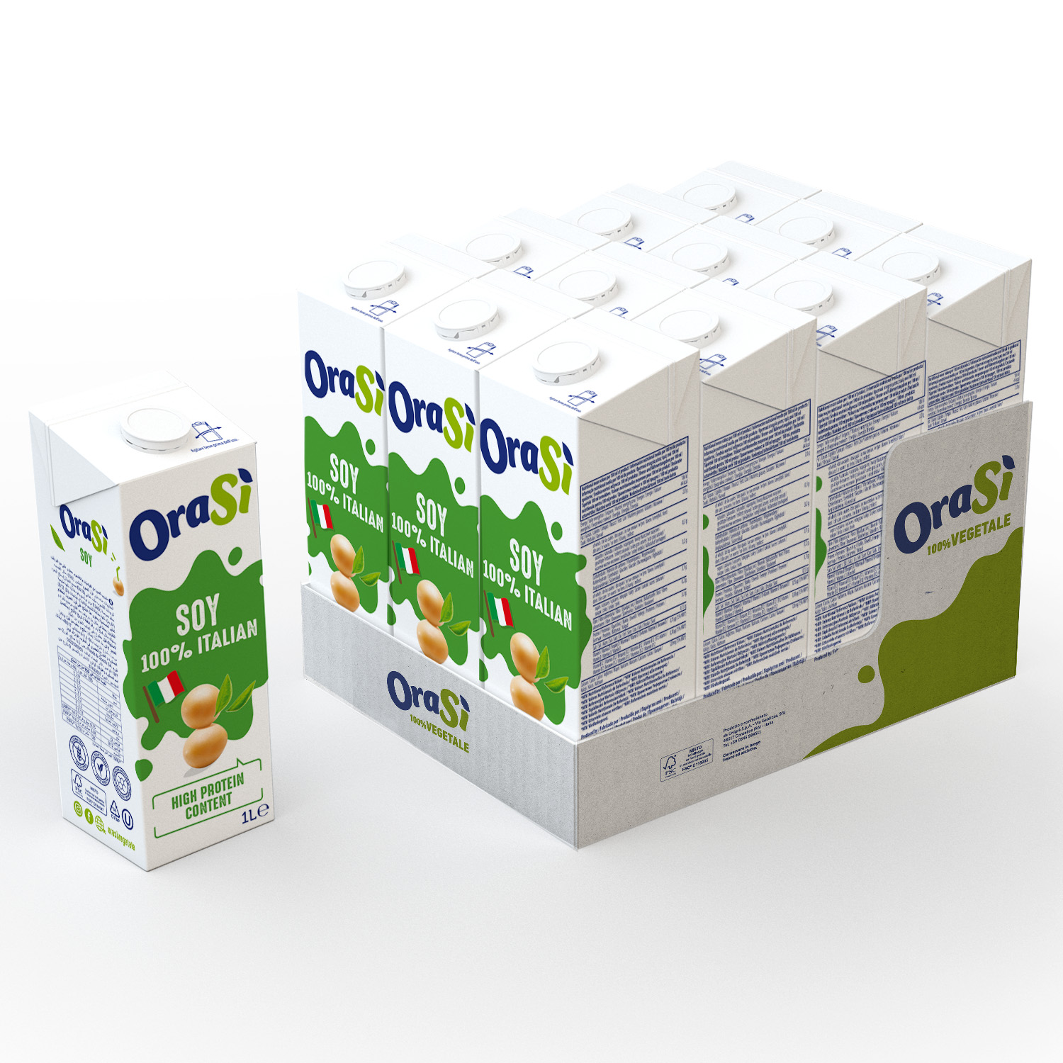 OraSi Plant Based Soy Drink 100% Italian High Protein Content 1 Liter 12 Units