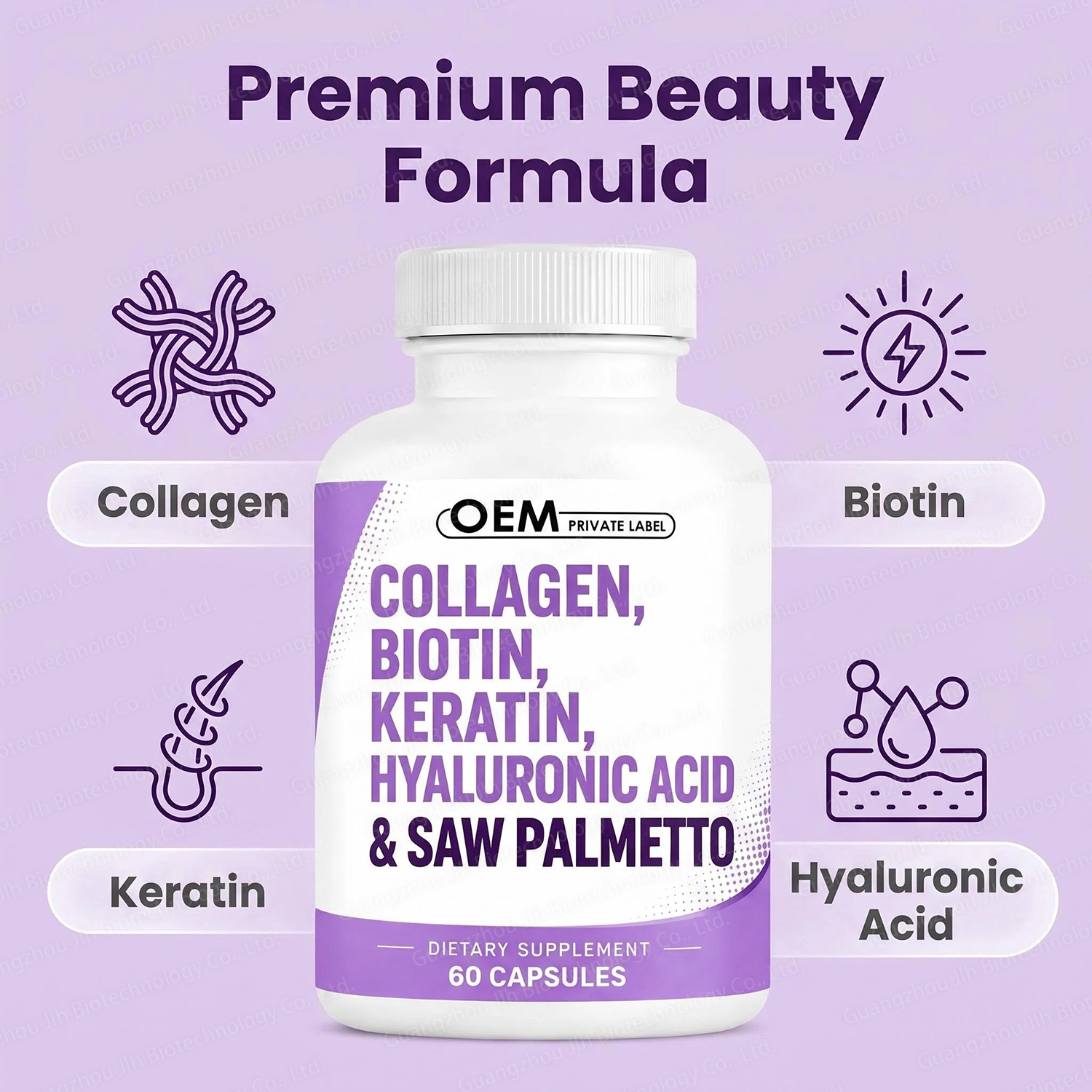 OEM Collagen Capsule With Biotin Keratin Saw Palmetto Hyaluronic Acid Pumpkin Seed Supplement For Hair Skin &amp; Nails