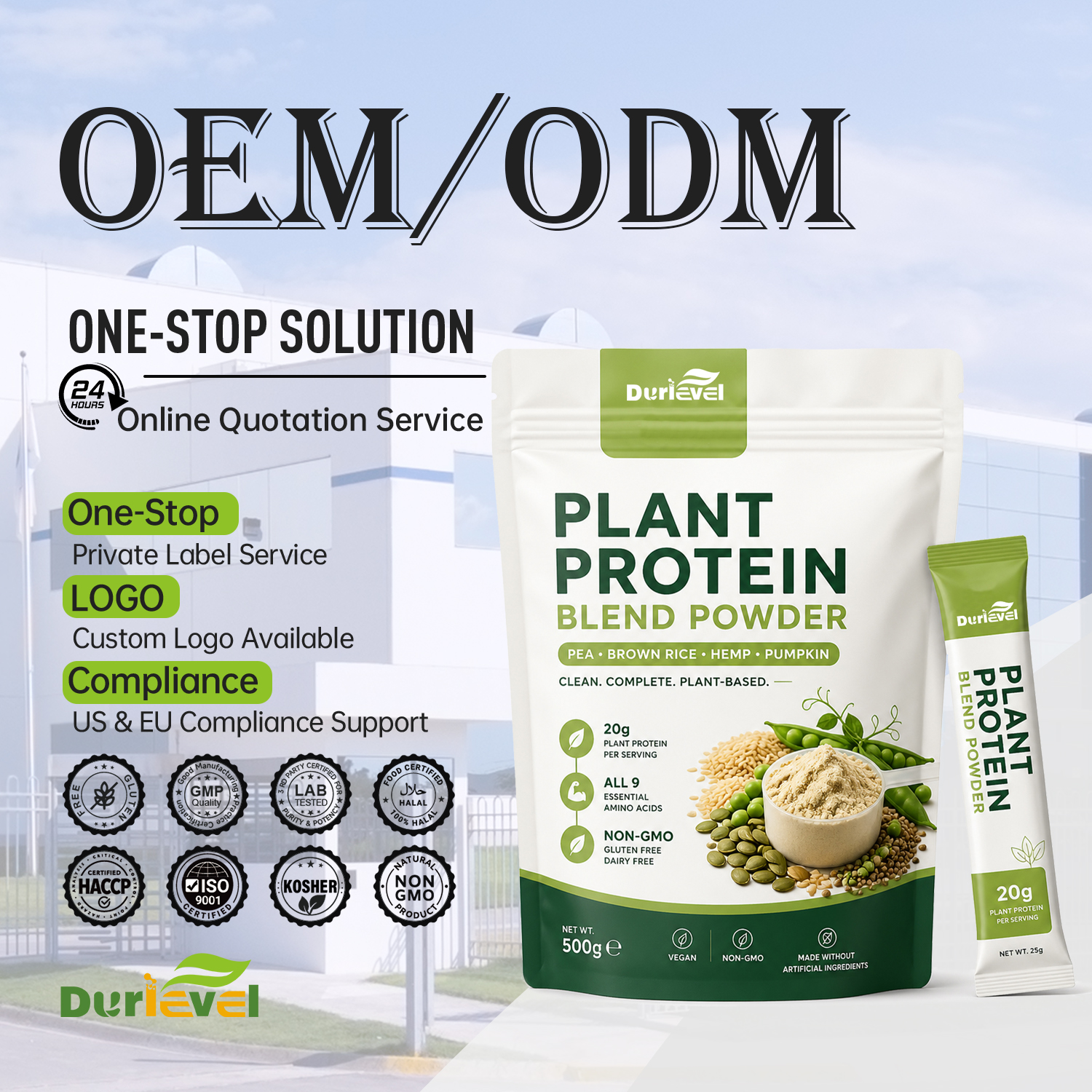 Premium Organic Food Grade High Quality Best Selling Bulk Wholesale Oem Pure Pea Rice Pumpkin Seed Plant Protein Blend Powder