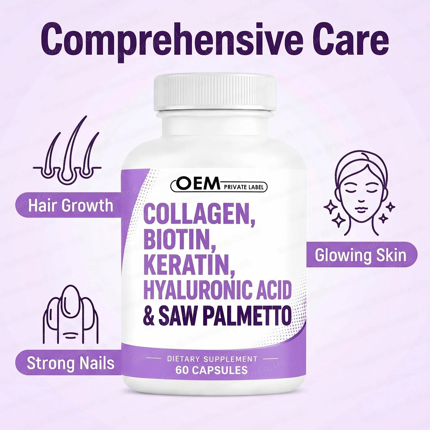 OEM Collagen Capsule With Biotin Keratin Saw Palmetto Hyaluronic Acid Pumpkin Seed Supplement For Hair Skin &amp; Nails