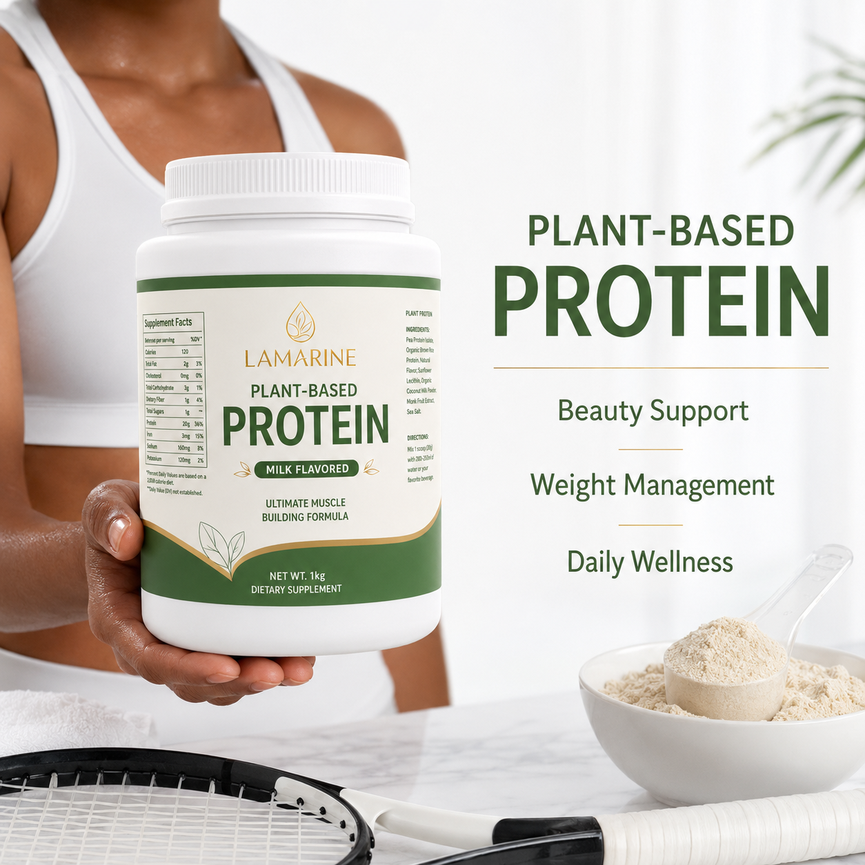 LAMARINE Private Label Supplement Superfoods Green Organic Plant-Based Pea Isolate Vegan Beauty Protein Powder Wholesale