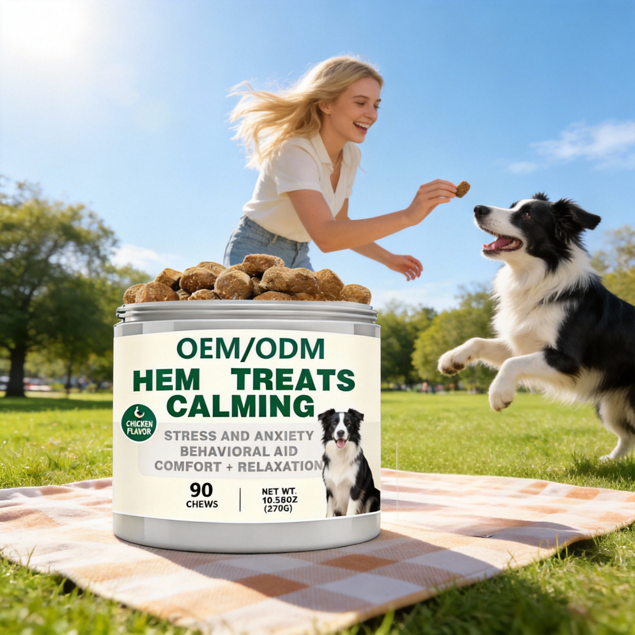 AINA Calming Dog Treats Hemp Granules-L-Theanine Chamomile Extract Valerian Root Natural Immune Support Joint Health Vitamins