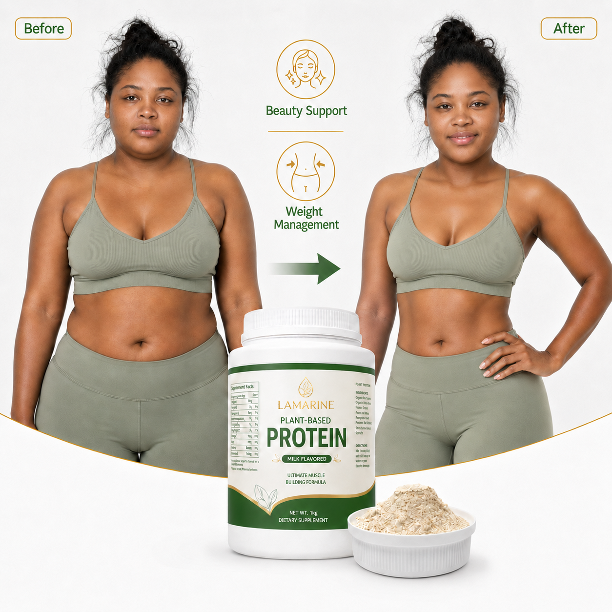 LAMARINE Private Label Supplement Superfoods Green Organic Plant-Based Pea Isolate Vegan Beauty Protein Powder Wholesale