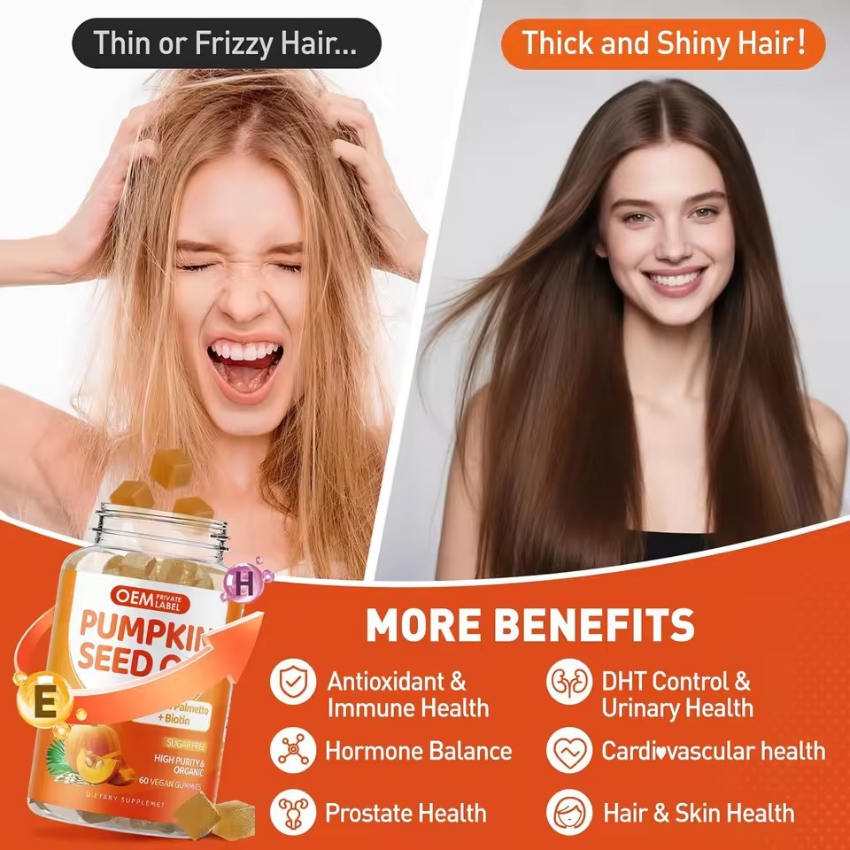 Pumpkin Seed Oil Gummies With Saw Palmetto, Biotin For Prostate Health Supplement For Women Men