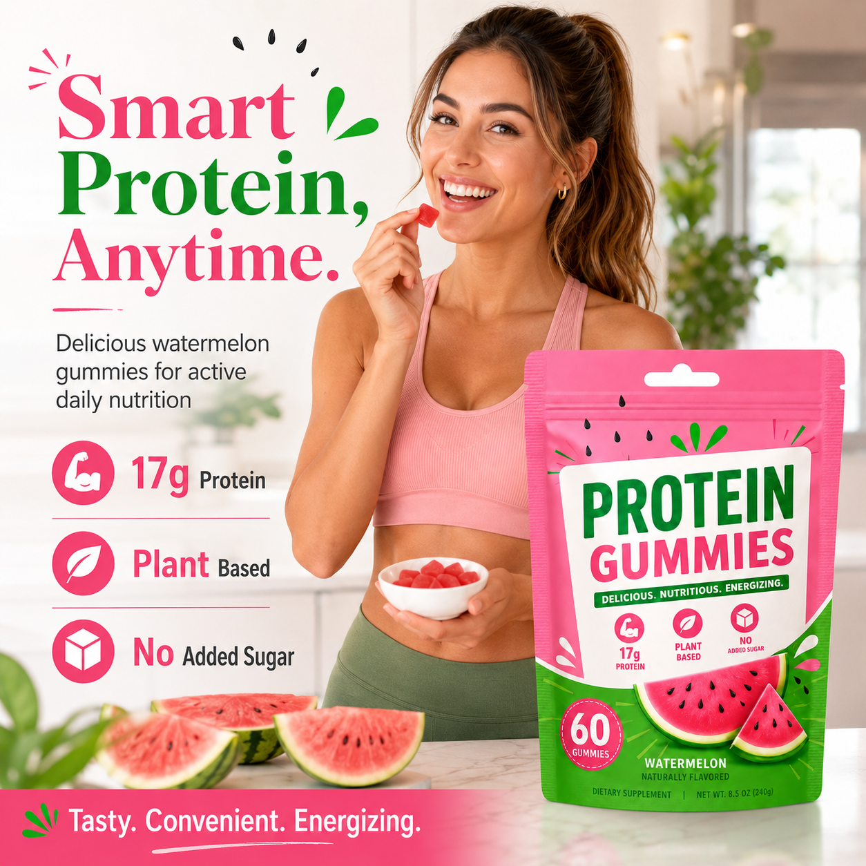Export Quality Plant Protein Gummies 17g Protein Sugar Free Vegan Fitness Snack with Fiber Vitamin B12 for Muscle Support
