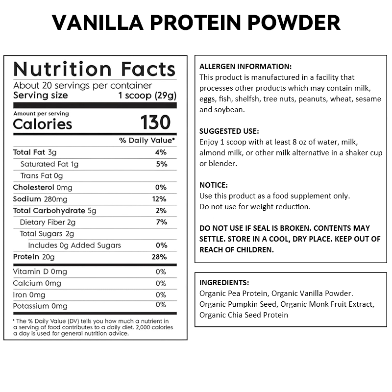 LIFEWORTH Private Label Sports Support 21G Vegan Plant Based Protein Powder Vanilla No Sugar