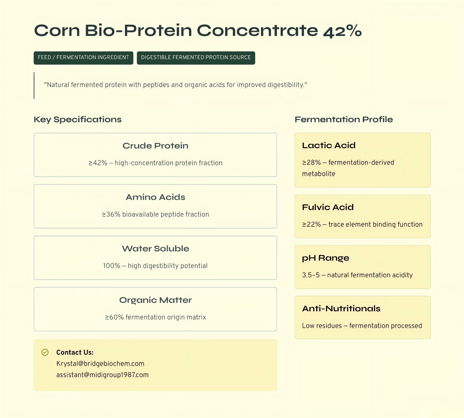 Aquatic Feed Corn Fermented Protein 42% 100% Water Soluble Feed Grade Amino Acids for Fish & Shrimp