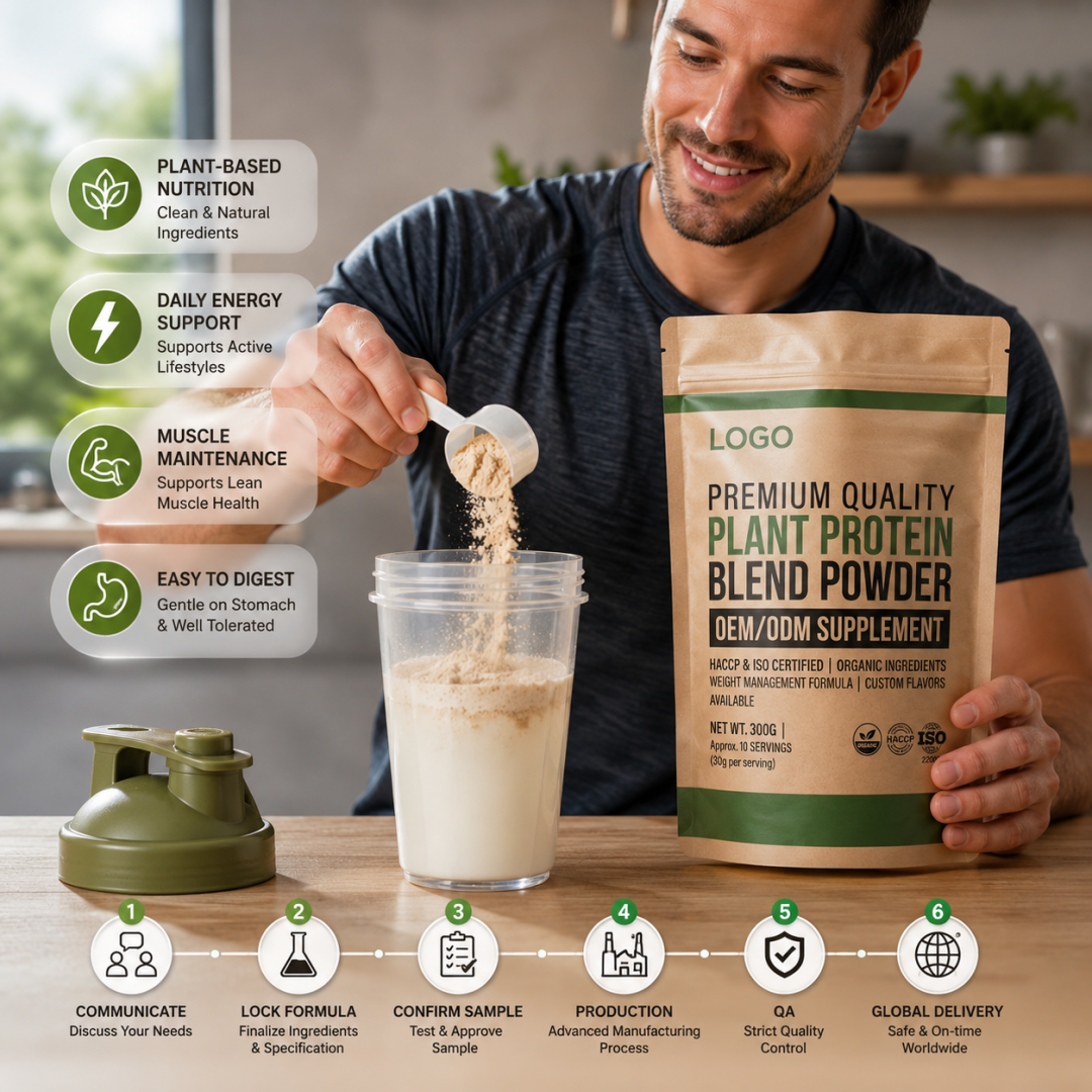 Premium Quality Plant Protein Blend Powder ISO22000 Certified Vegan Non-GMO Adult Custom Flavors Organic Ingredients Weight Loss