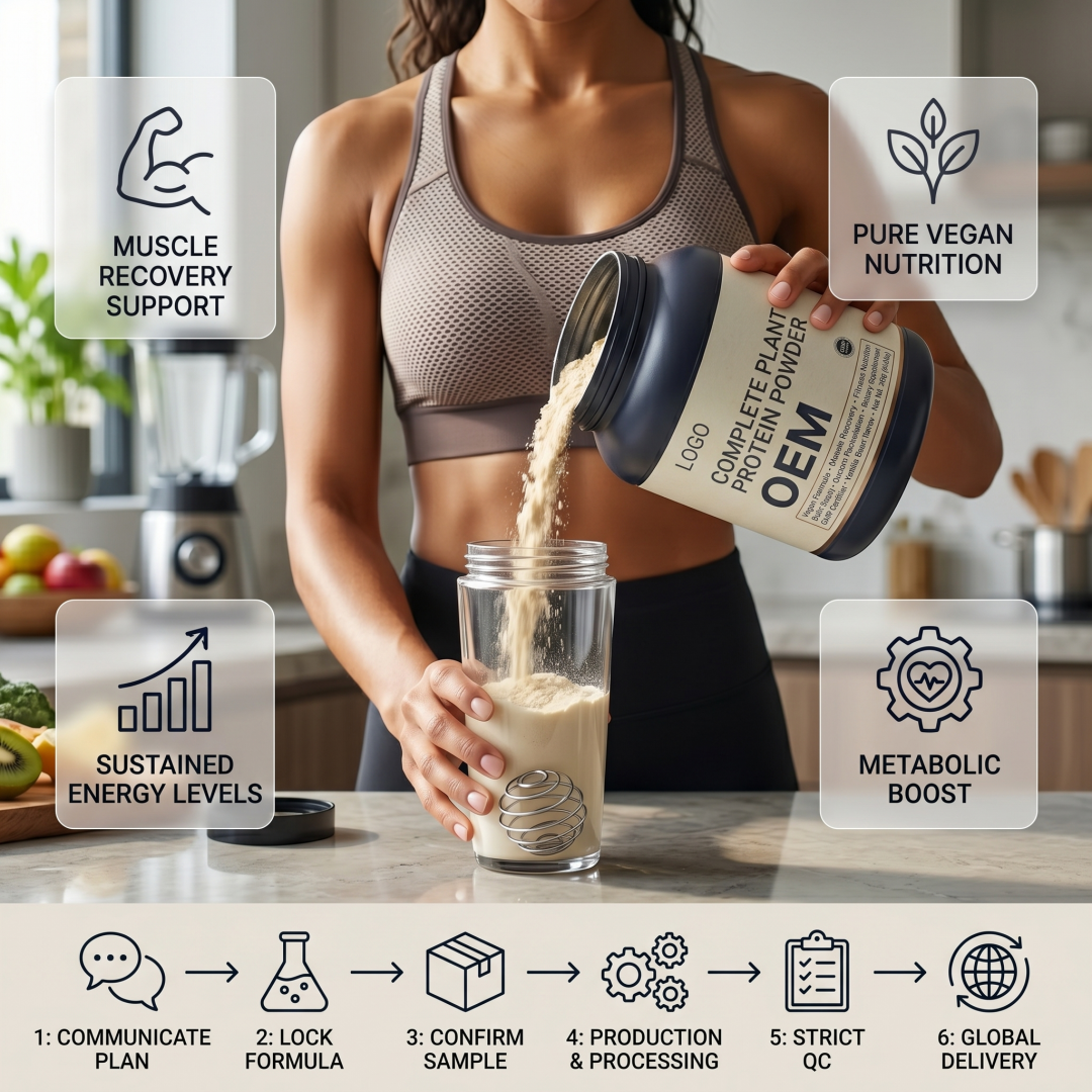 Private Label Vegan Adult Fast Lead Time Complete Plant Protein Powder Post Workout Energy Boost Flexible MOQ Bulk Wholesale