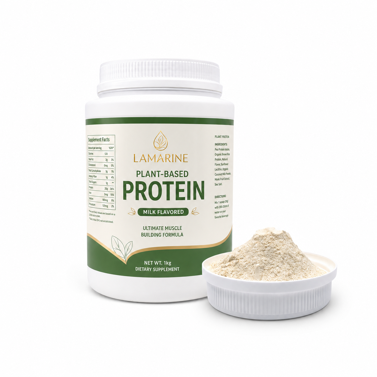 LAMARINE Private Label Supplement Superfoods Green Organic Plant-Based Pea Isolate Vegan Beauty Protein Powder Wholesale