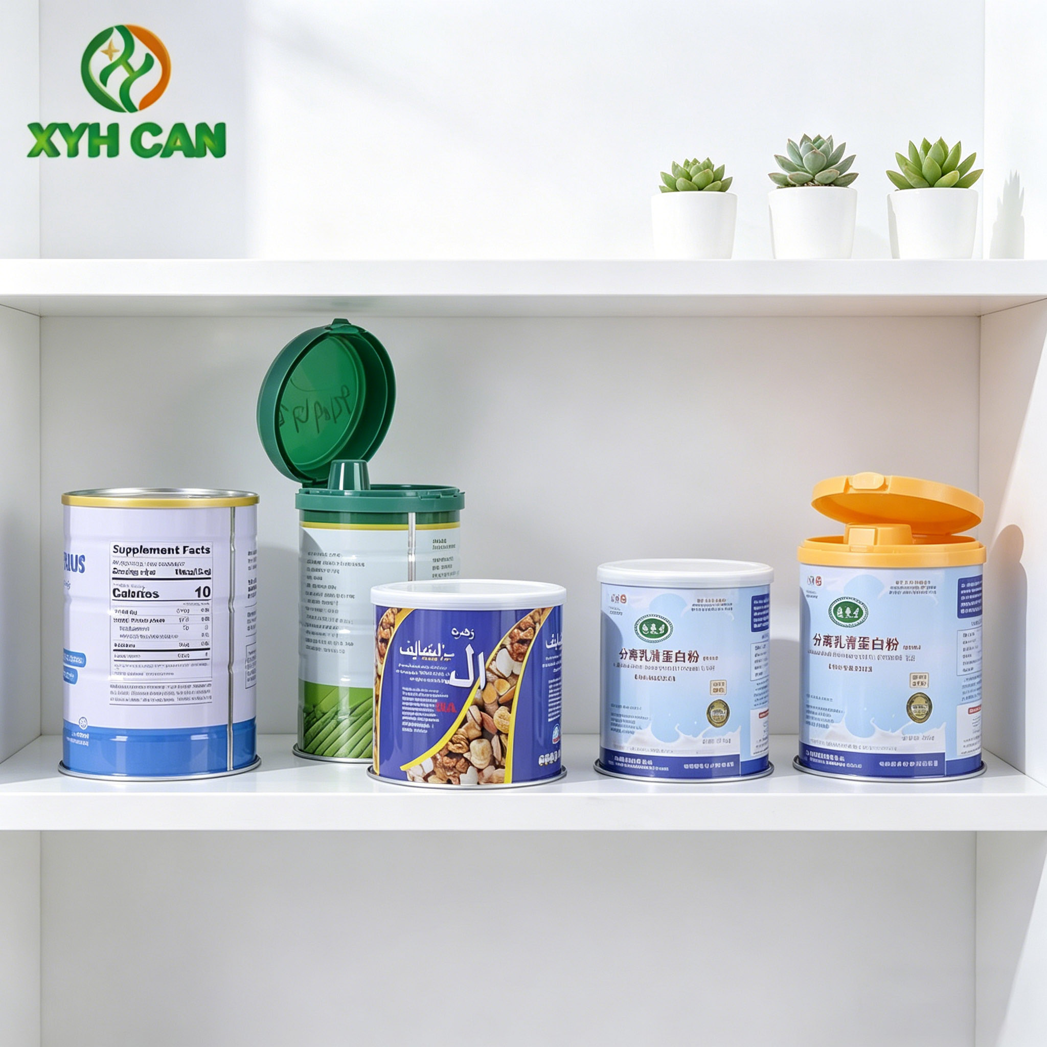 Food-Grade Round Tin Cans with CMYK Printing 150g-1kg Packaging Protein Powder Milk Powder Oil Candy 250g 500g Metal Tin Jars